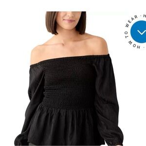 Michal Kors Women's Long Sleeve Smock Off the Shoulder Blouse
